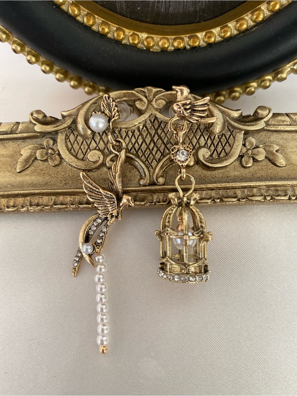 Vintage Style Bohemian Bird Cage Earrings Asymmetric Imitation Pearl Birdcage